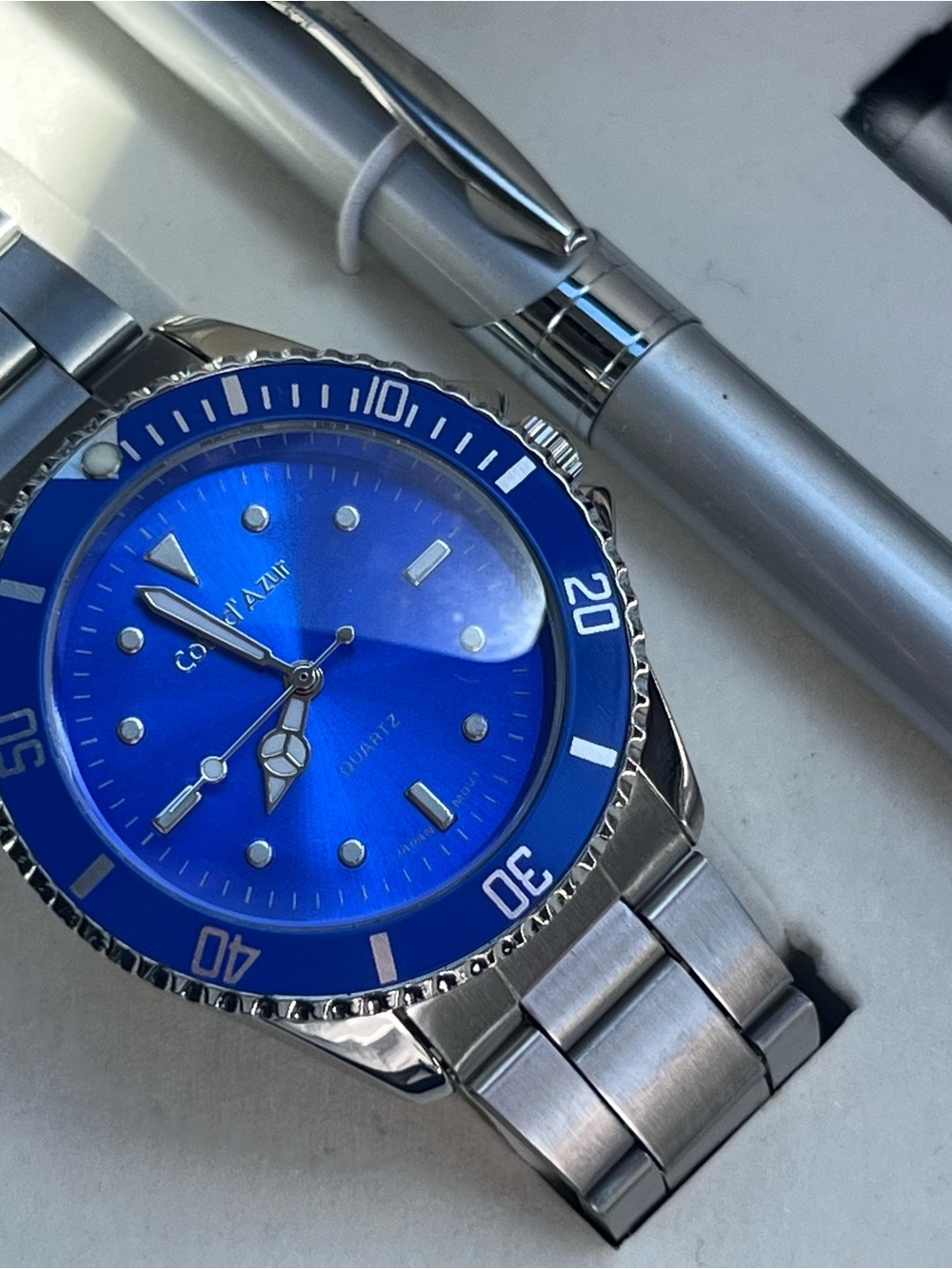 Blue Dial Men's Swim Watch - Stainless Steel Bracelet